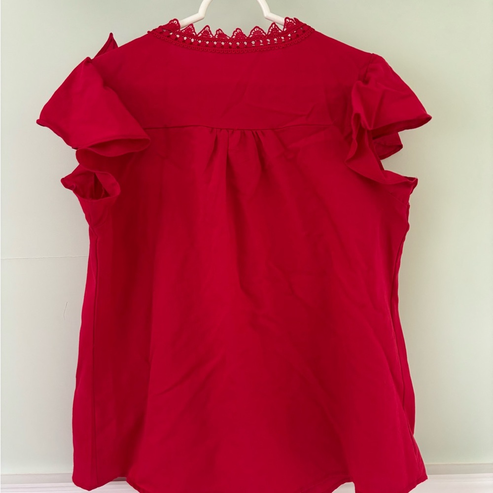 Red Ruffled Women's Top - Picture 3 of 4